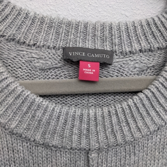 Vince Camuto Cable Knit Chunky Oversized Gray Sweater Shoulder Cut-outs … - Picture 4 of 8